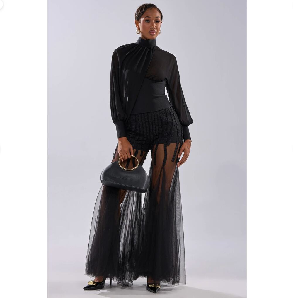 Akira Kylie Mesh Flare Pant Black Medium